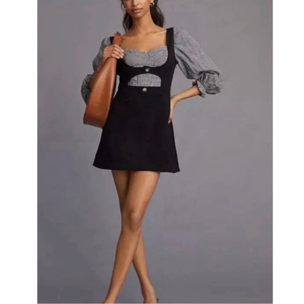 Anthropologie Black Mini Pinafore Dress